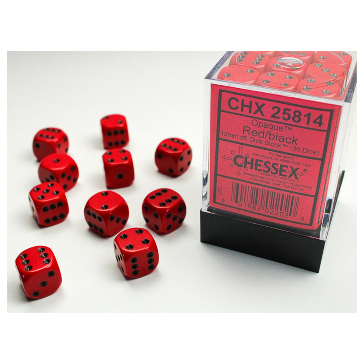 Chessex D6 12mm Opaque Red & Black 36ct