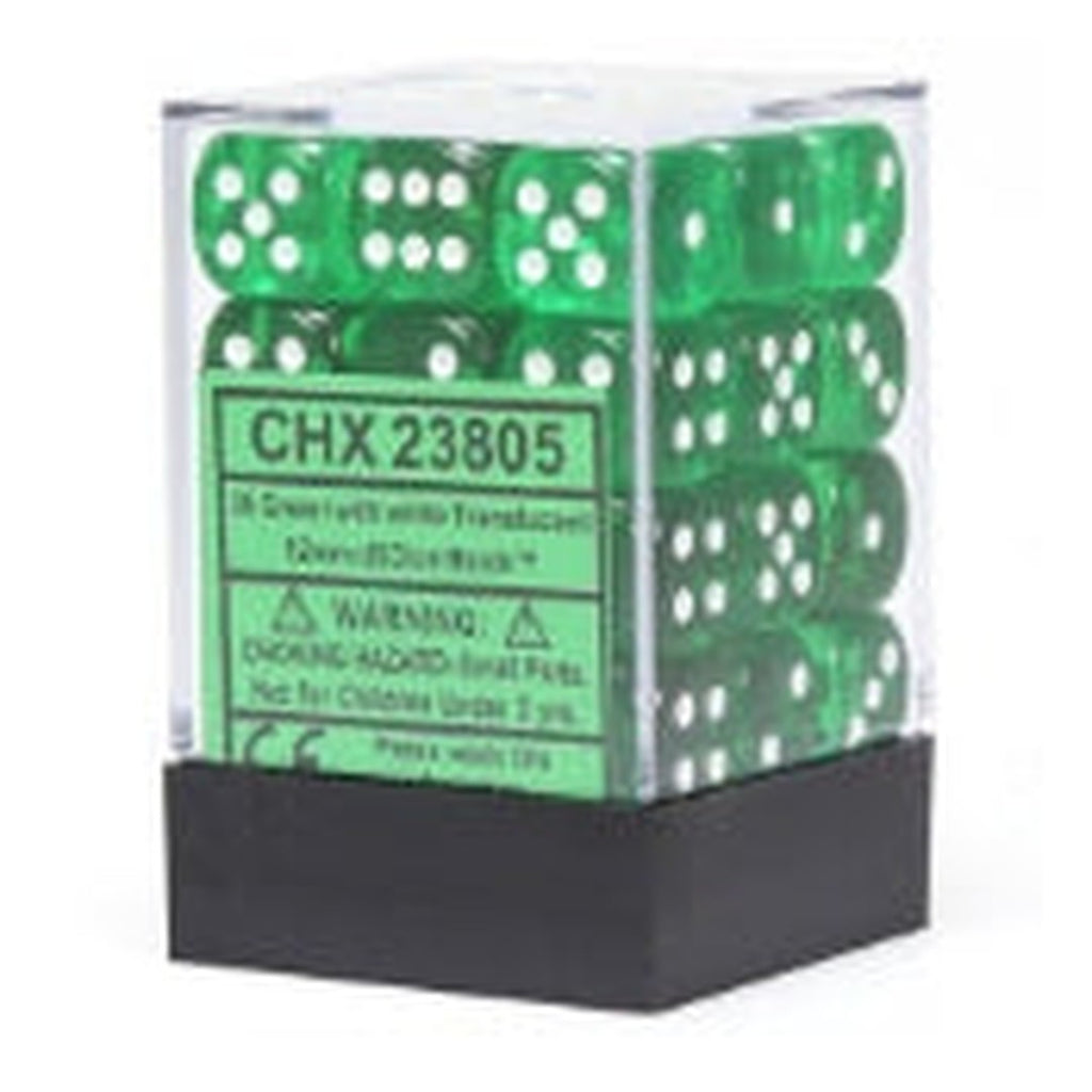 Chessex Dice D6: Translucent Green w/ White