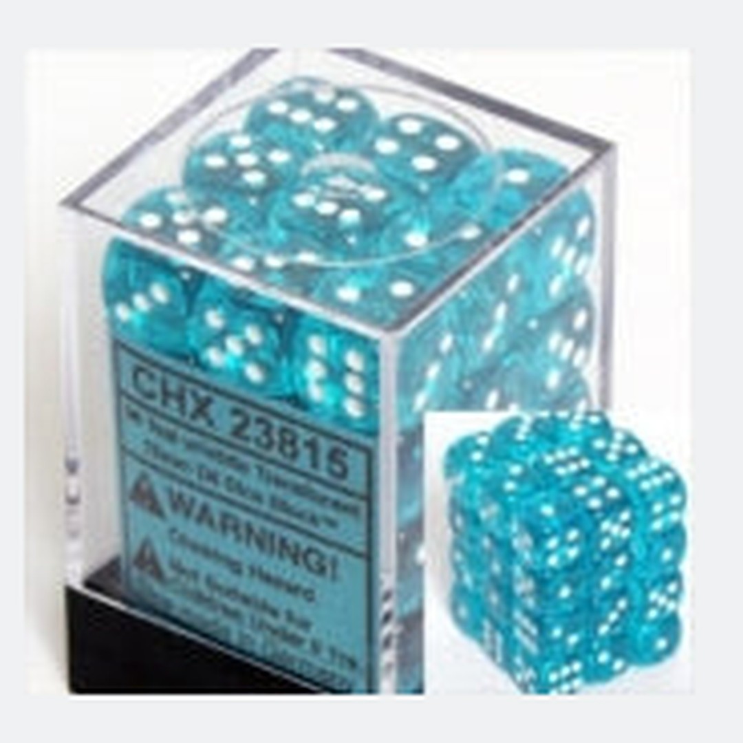 Chessex Translucent 12mm D6 Teal/White Dice Block (36 Dice)