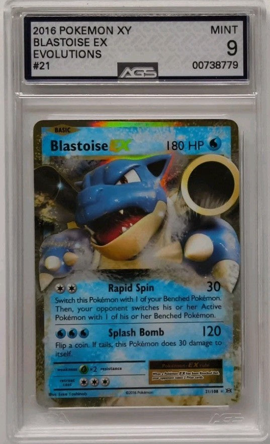 2016 Pokemon XY Blastoise EX #21 Evolutions AGS 9 Mint